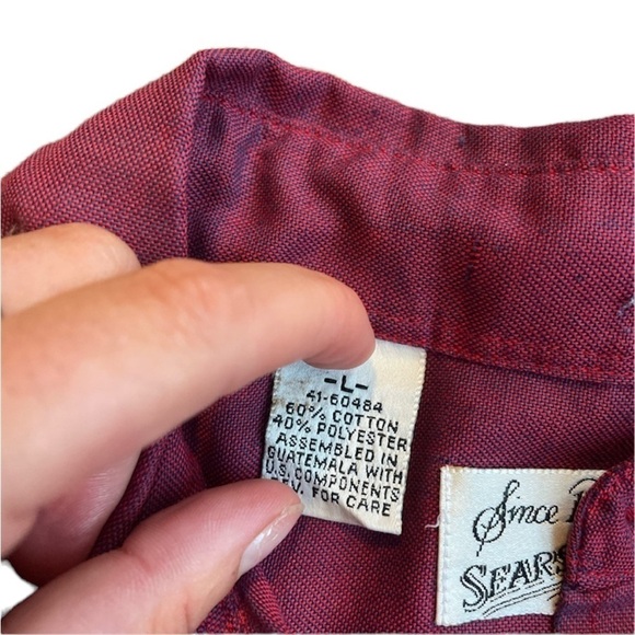 Sears and Roebuck Men’s Button Down Shirt Vintage Maroon Size L - Picture 8 of 11